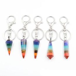 Wholesale Silver Plated Circle Lobster Clasp Layer Colorful Rainbow Stone Key Chain Healing Chakra Fashion Jewelry