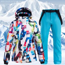 -Лыжные куртки 2021 Женский лыжный костюм водонепроницаемые брюки+куртка набор утолщенная теплая куртка для сноуборда