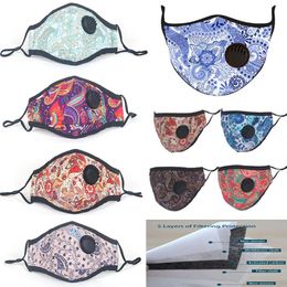 DHL 12 styles Cashew flower Paisley 3D printing designer face masks respirator can be inserted with PM2.5 Philtre face mask
