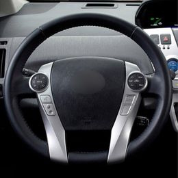 DIY Handsewing Black Artificial Leather Car Steering Wheel Covers Wrap for Toyota Prius 30(XW30) 2009-2015 Prius C(US)2012-2017