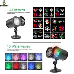 Double Head Laser Projector Light 14 Patterns 10 waterwaves no Slides Waterproof Outdoor Christmas Holiday Decoration Light