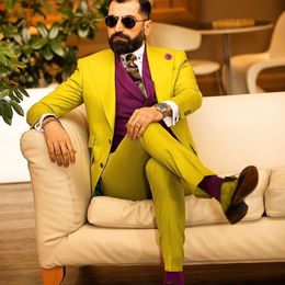High Quality Yellow Men Suits Costume Homme Slim Fit Tuxedo Wedding Groom Terno Masculino Blazer 2 Pieces