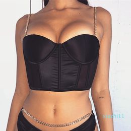 Hot Sale Summer Crop Top Women Sexy Bustier Top Blackless Chain Strap Padded Cropped Casual Satin Black Crop Tops Clothes