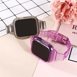 Applicable for Apple Watch All Series 38 40 42 44mm Transparent Full Protective Strap for iWatch Integrated TPU Glacier Waist Glitter Bands
