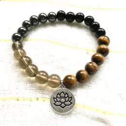 MG0825 New Design Smoky Quartz Mala Bracelet Natural Tiger Eye Stone Bracelet 8 mm Black Tourmaline Hematite Energy Yoga Bracelet