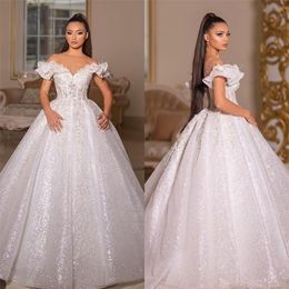 2021 Arabic Muslim Wedding Dresses Luxury Glitter Beads Sequins Appliqued Lace Castle Chapel Bridal Gown Custom Made Robes De Mariée