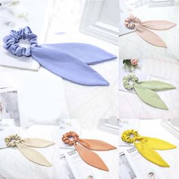 Candy Color Hair ties Bow Knotted Satin Scrunchies Ponytail Holder Ribbon Elastic Hairbands headwear For Girls Hair Accessories