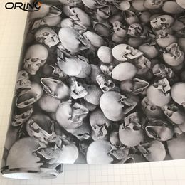 Adhesive PVC Graffiti Gray Skull Sticker Camouflage Sticker Bomb Vinyl Wrap Skull Car Motorcycle Decal Film with Air Release