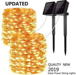 LED Solar Copper Wire Light Sunning String Lights 10m 100 leds 20m 200leds For Garden Lawn Lamps Holiday Lighting