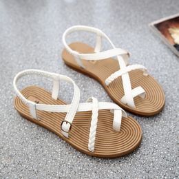 Yu Kube Sommer Schuhe Frau Sandalen Elastische Flache Alias Mujer 2020 Strappy Gladiator Strand Sandalen Damen Flip-Flops Weiß Y200620