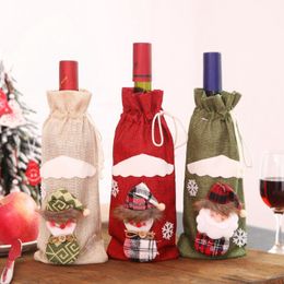 Creative Cartoon Christmas Gift Linen Wine Bottle Cover Bags Holder New Year Christmas Decorations For Home Party Dinner Table Decoration LX