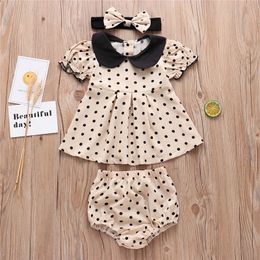 Baby Clothes Newborn Infant Outfits Suits Fashion Dot Printed Short Sleeve Pleated Tops+PP Pants+Hairbands 3Pcs Sets Outfits Toddler Clothes