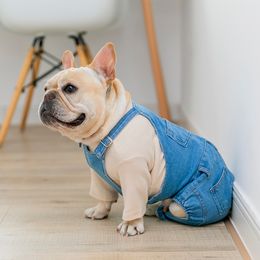 [MPK Dog Denim Overalls] Dog Denim Dungarees, Dog Jeans Suitable for French Bulldogs
