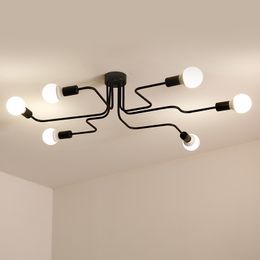 Vintage LED Ceiling Light Chandelier Nordic Surface Mounted 6 Heads Black Rustic for Living Room Bedroom Study Home Decoration