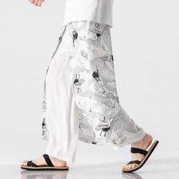 Fashion Men Wide Leg Pants Streetwear Mens Harem Pants Cotton Linen Chinese Style Sweatpants Male Leisure Large Size M-5XL