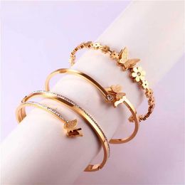Butterfly Bracelets Bangles For Women Stainless Steel Jewelry Fashion Jewellery Accessories Free Shipping