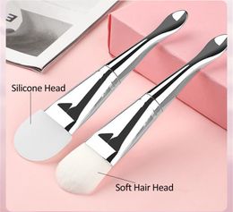 SM005 New Arrival 1PC Professional stainless silicone DIY Facial Face Mask Mud Mixing soft hair brush Makeup foundation Brushes with spoon
