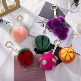 Real Mink Fur Fruits Pompom Ball Bag Charm Keychain Pendant Car Phone Keyring