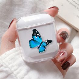 Cute Blue Pink Butterfly Headphone Cases For Airpods 2 1 Case Clear Soft Silicone Cover For Apple Wireless Bluetooth Earphone