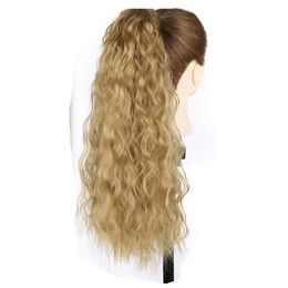 Brazilian Women wraps Ponytail Clip in Hair Extensions Wavy Curly Style Pony Tail Hairpiece honey Blonde Hairstyle