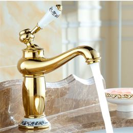 Gold Basin Tap Brass Ceramic Faucet Plate Spool Holder Deck Mounted Single Handle Ceramic Copper Basin Faucets