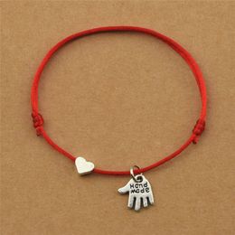 20pcs/lots Fashion Red Black Cord String Handmade Heart Love Hand Palm Charm Friendship Bracelets Women Men Beach Sailing Jewellery Gifts