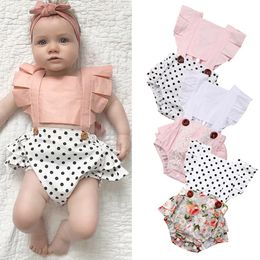 Infant Girls Bodysuits Infant Baby Girls Ruffles Sleeve Floral Dot Print Backless Bodysuit Romper Newborn Baby Clothes Outfits