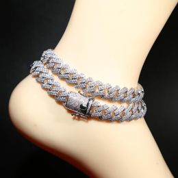 12 mm breites kubanisches Kettenfußschmuck -Knöchelarmband für Frauen Silber Kubanische Verbindung Kette CZ Fußkettchen für Strandstile Schmuck