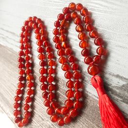 Collar anudado de la puerta de la puerta roja más caliente para las mujeres Regalo de joyería de Mala 108 Cuentas de oración C-Arnelian Boho Collar Boho con borla roja