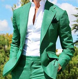 Handsome Green Groom Tuxedos Notch Lapel Groomsmen Wedding Tuxedos Popular Men Formal Prom Jacket Blazer Suit(Jacket+Pants+Tie) 712