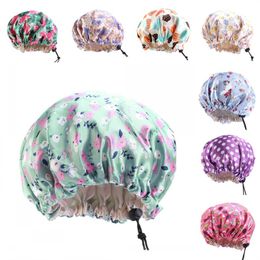 Stretchable Buckle Bath Hat Cartoon Hair Care Bonnets Circular Silk Fitted Sleep Hats Child Satin Head Wrap Bedroom Products 5 7ba B2