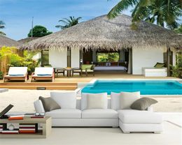 3d Modern Wallpaper 3d Mural Wallpaper The Beautiful Scenery Maldivian Thatched Cottages By the Sea Romantic Scenery Silk 3d Wallpaper