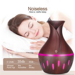 2020 product Wood Grain hollow USB humidifiers 300ml air purifier vase Aroma Essential Oil Diffuser colorful humidifiers for Home Office UPS