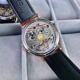 Novo estilo de moda relógio de homem relógio de mão vento mecânico relógios de couro preto relógio de pulso de vidro transparente traseiro 022-2309m