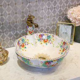 Jingdezhen bathroom sinks bowl ceramic sink Chinese wash basin Ceramic Counter Top rose white ceramic Wash Basin Bathroom Sink