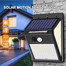 LED Solar Light Outdoor PIR Motion Sensor Wall Light with 3 Modes 140 LEDs Pathway Garden Decoration Lamp