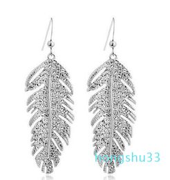 Hot Sale 2020 Silver Gold 18K Gold Plated White Gold Austrian Crystals Feathers Love Dangle Earrings for Women Wedding Jewelry Fashion