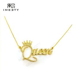 IMEETY rhinestone name necklace rhinestone queen name necklace custom crown pendants Personalised nameplate necklace gifts