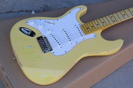 Factory Custom Left Handed Light Yellow Electric Guitar with Vintage Style,Yellow Maple Neck,Chrome Hardware,Can be Customised