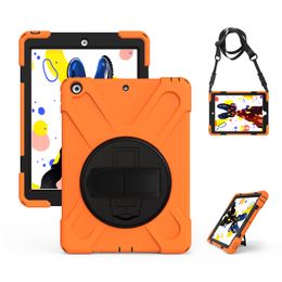 Tablet Cases For iPad 10.2 7th/8th/9th Generation With Rotatable Kickstand and Pencil Holder Design Anti-drop Shockproof Shoulder&Hand Strap Cover