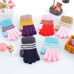 Winter children's knitted gloves cartoon warm with fleece and thickened baby gloves Woollen children's gloves five fingers warm mitten glove