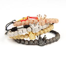 New Fashion Bracelet Men And Women Crown Macrame Bracelets Wholesale 6mm Cz Ball Beads Stainless Steel Jewelry