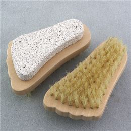 Natural Pumice Stone Brush Foot Bristle Brushes Wooden Exfoliating Scrub Dead Skin Spa Massager Shower Two Sided EEA2056