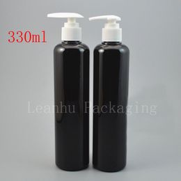 (20pcs / lot) 330ml empty black / transparent color cosmetic lotion pump bottle makeup refillable container