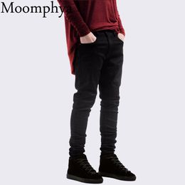 Denim Skinny All Black Slim Fit straight men solid Colour High street biker jeans MX200814