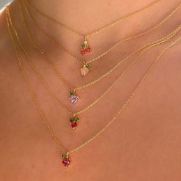 Meyve Gerdanlık Kolye Kübik Zirkonya CZ Limon Kiraz Turuncu Elma Bling Kadınlar Moda 18 K Altın Kaplama Lüks Buzlu Out Kolye Yaka Takı