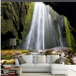 beautiful scenery wallpapers Fresh three-dimensional landscape and waterfall wallpapers landscape painting 3D TV background wall