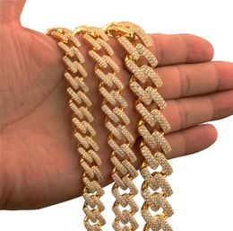 High Quality 14mm 18-30inch Stainless Steel Gold Plated Full CZ Miami Cuban Chains Necklace for Men Hip Hop Punk Necklace Jewellery