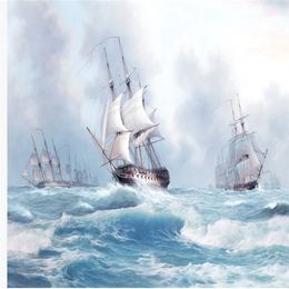 beautiful scenery wallpapers Oil painting sailboat wallpapers TV background wall decorative painting