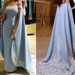 customized formal dresses UK - New Customize Sexy Elegant Women Formal Dress Gala Party Long Appliques Satin Plus Size Arabic Muslim Blue Evening Dresses Gown